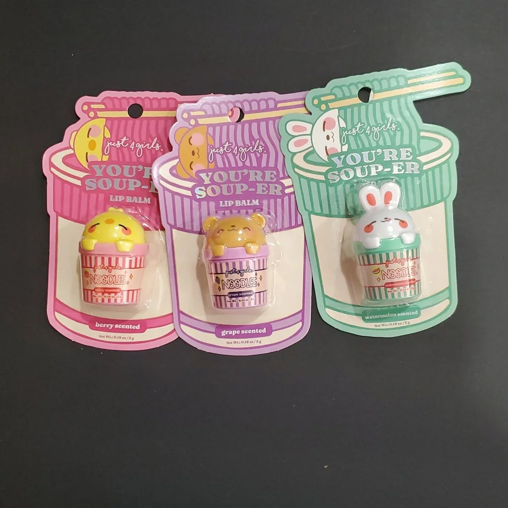3pack you're‎ soup-er noodle themed berry grape and watermelon scented lip balms